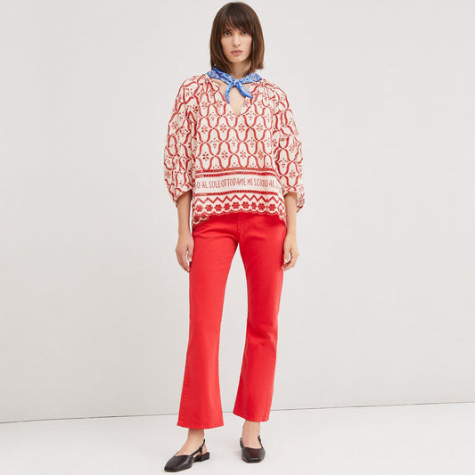 - Cherry Embroidered Shirt - Red