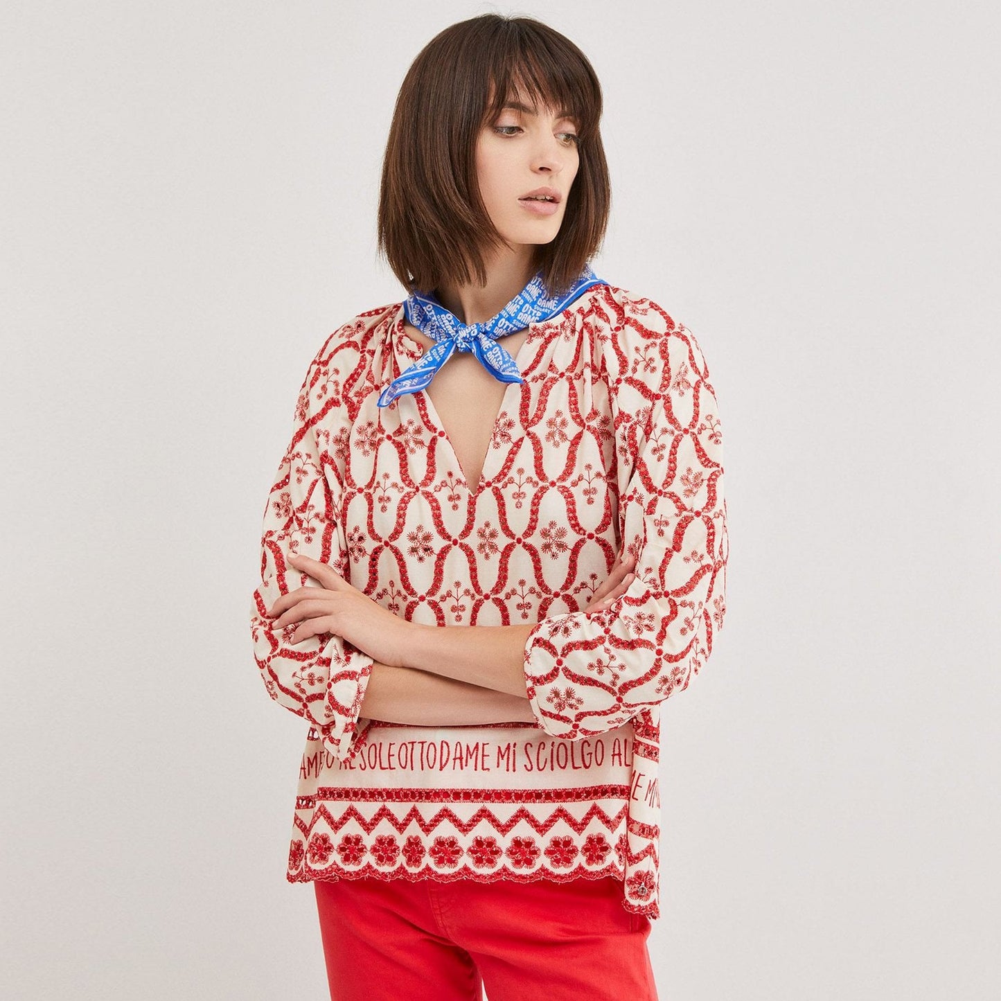 - Cherry Embroidered Shirt - Red