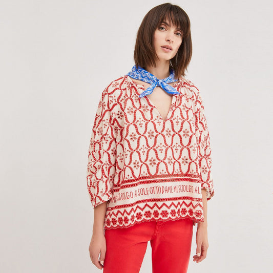 - Cherry Embroidered Shirt - Red