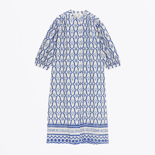 - Embroidered Button Up Dress - Blue