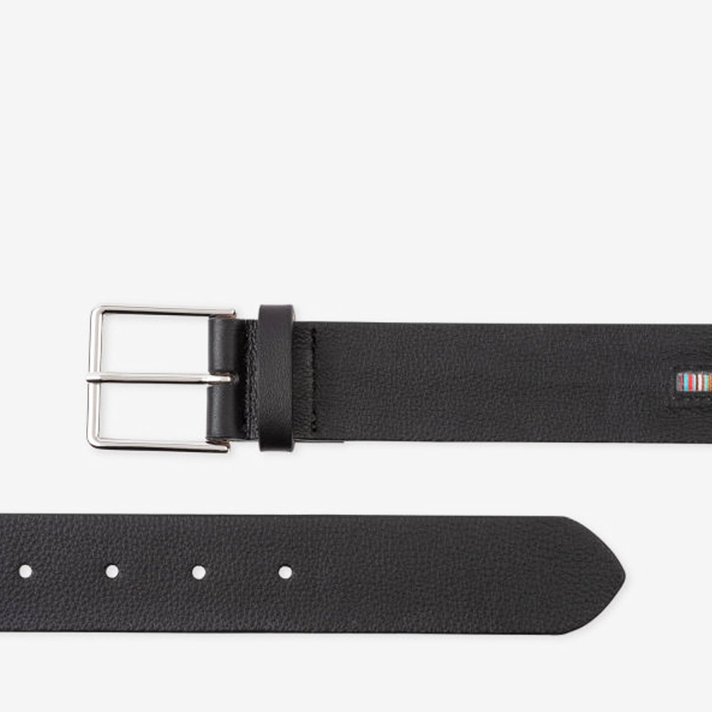 Leather 'Signature Stripe' Belt - Black