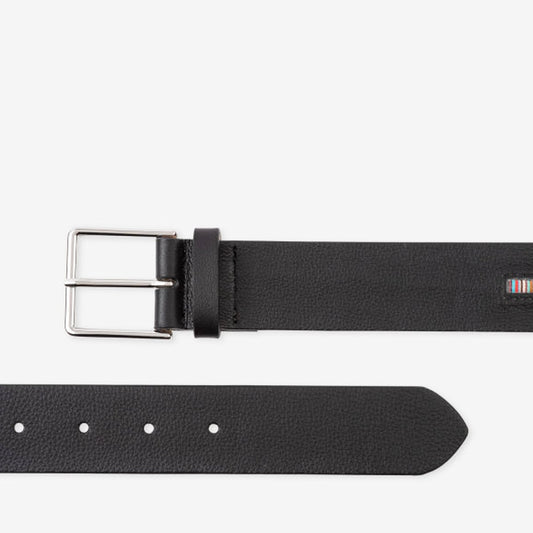 Leather 'Signature Stripe' Belt - Black