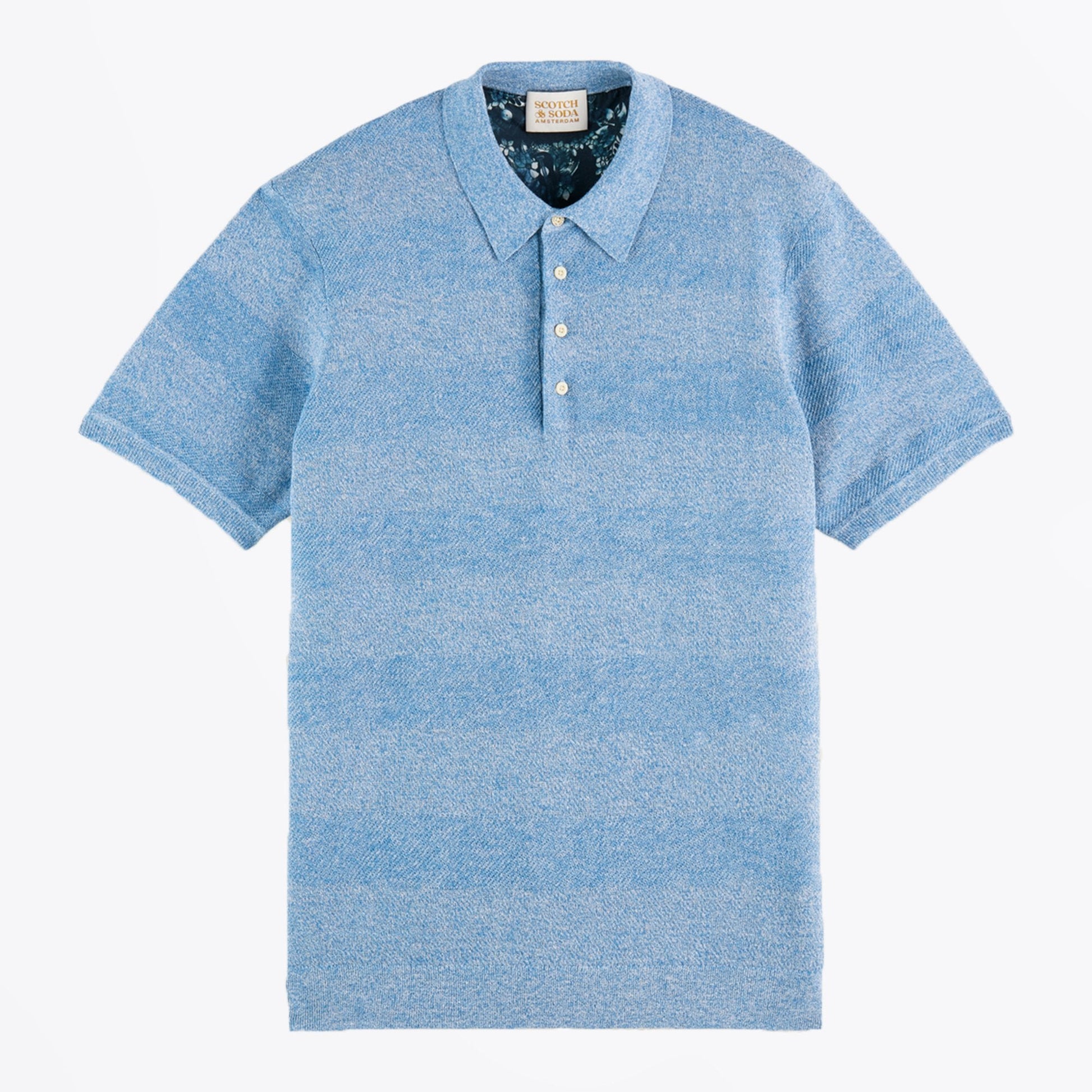 Scotch Linen Blend Knitted Polo - Blue Melange