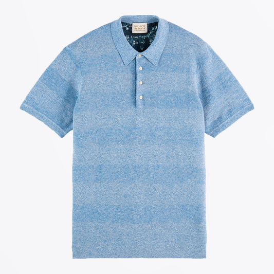 Linen Blend Knitted Polo - Blue Melange
