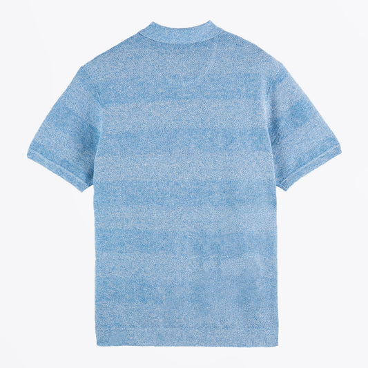 Linen Blend Knitted Polo - Blue Melange