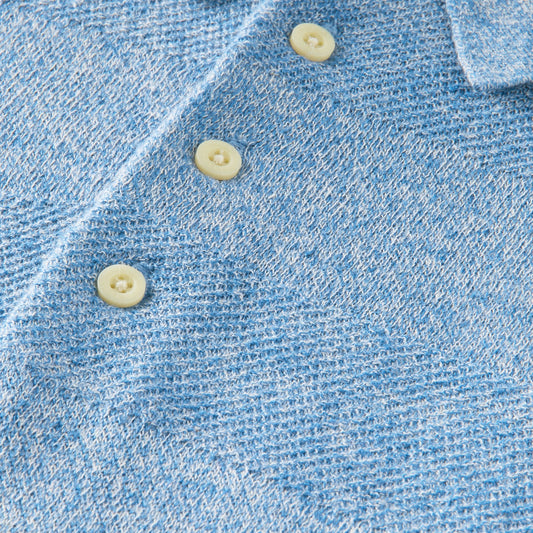 Linen Blend Knitted Polo - Blue Melange