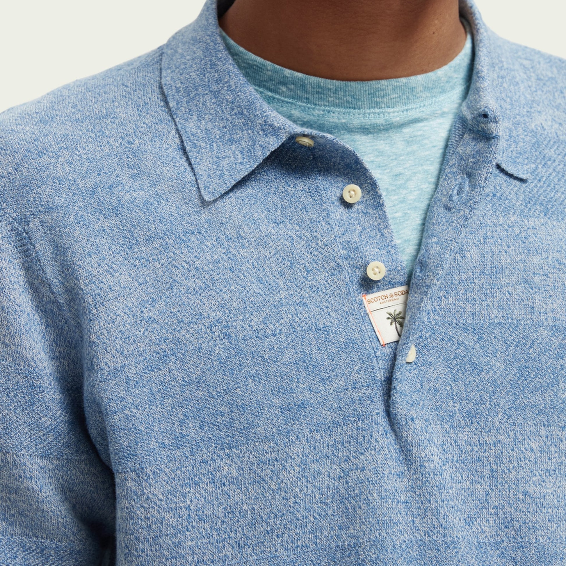 Scotch Linen Blend Knitted Polo - Blue Melange