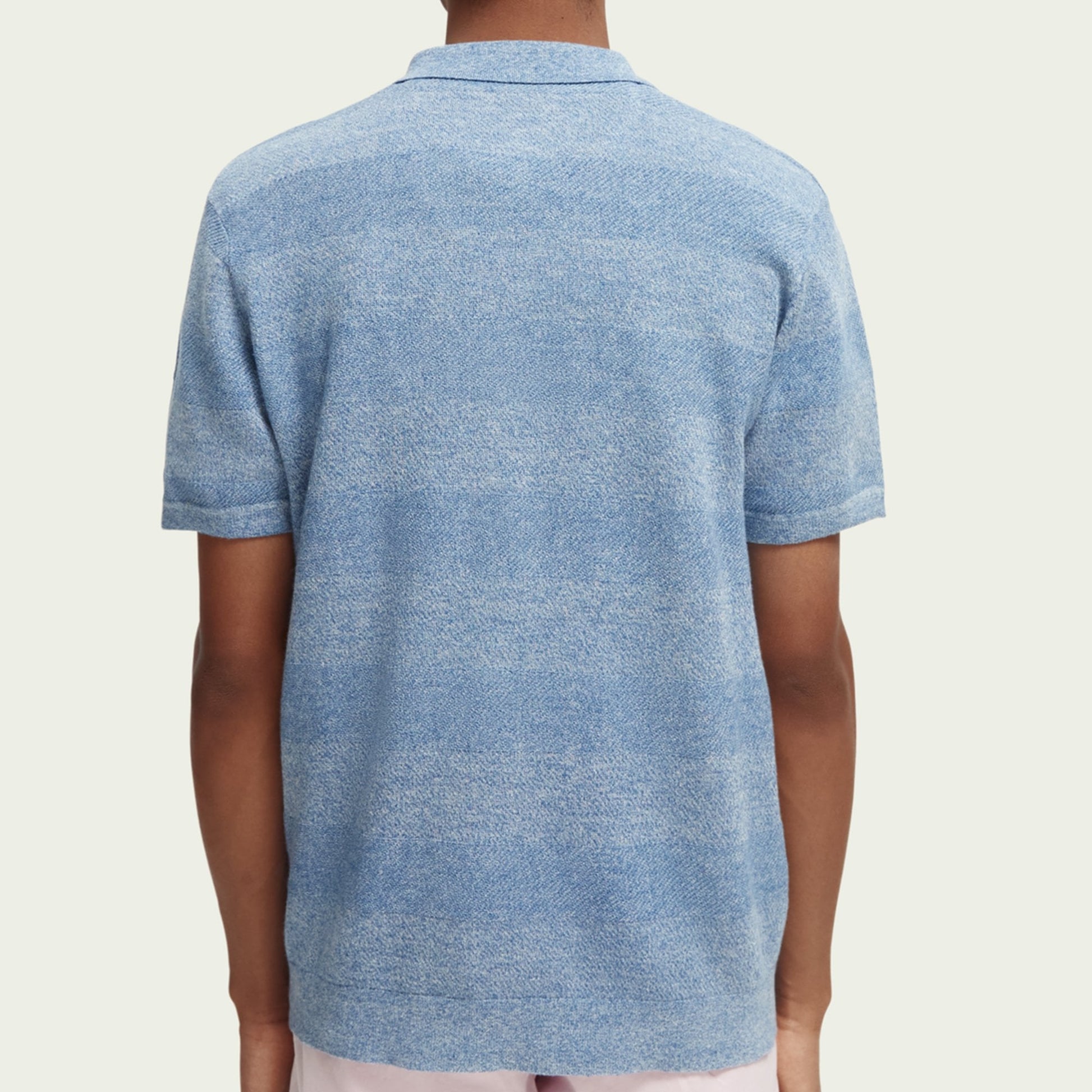 Scotch Linen Blend Knitted Polo - Blue Melange