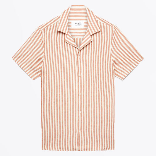 - Didcot Thick Stretch Stripe Shirt - Rust/Ecru