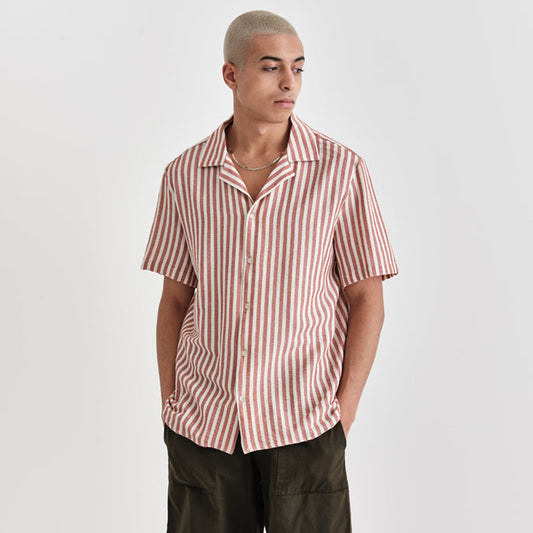 - Didcot Thick Stretch Stripe Shirt - Rust/Ecru