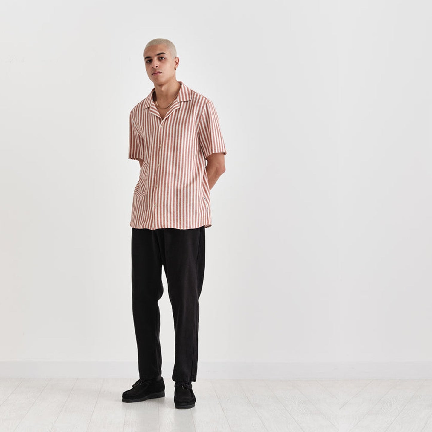 - Didcot Thick Stretch Stripe Shirt - Rust/Ecru