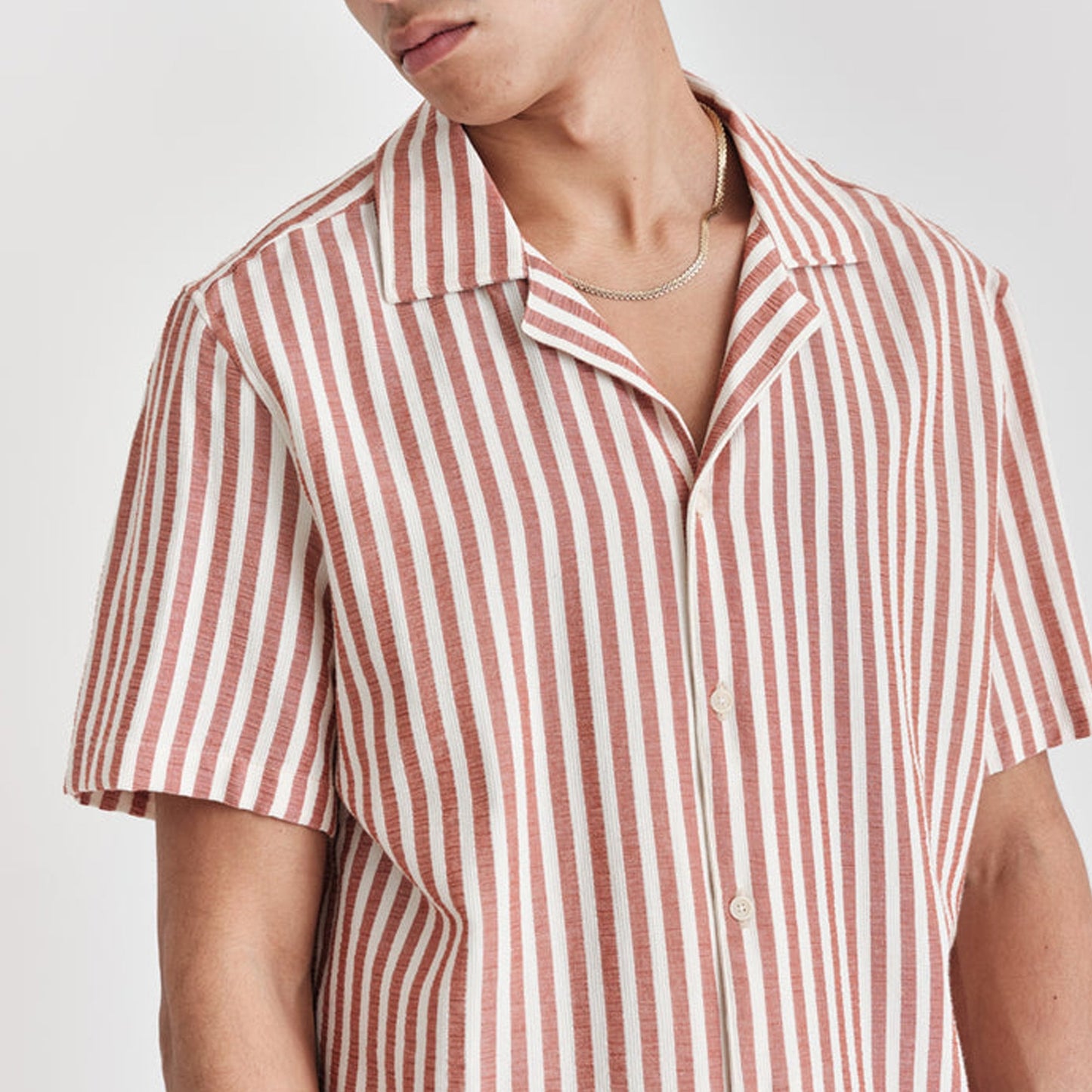 - Didcot Thick Stretch Stripe Shirt - Rust/Ecru