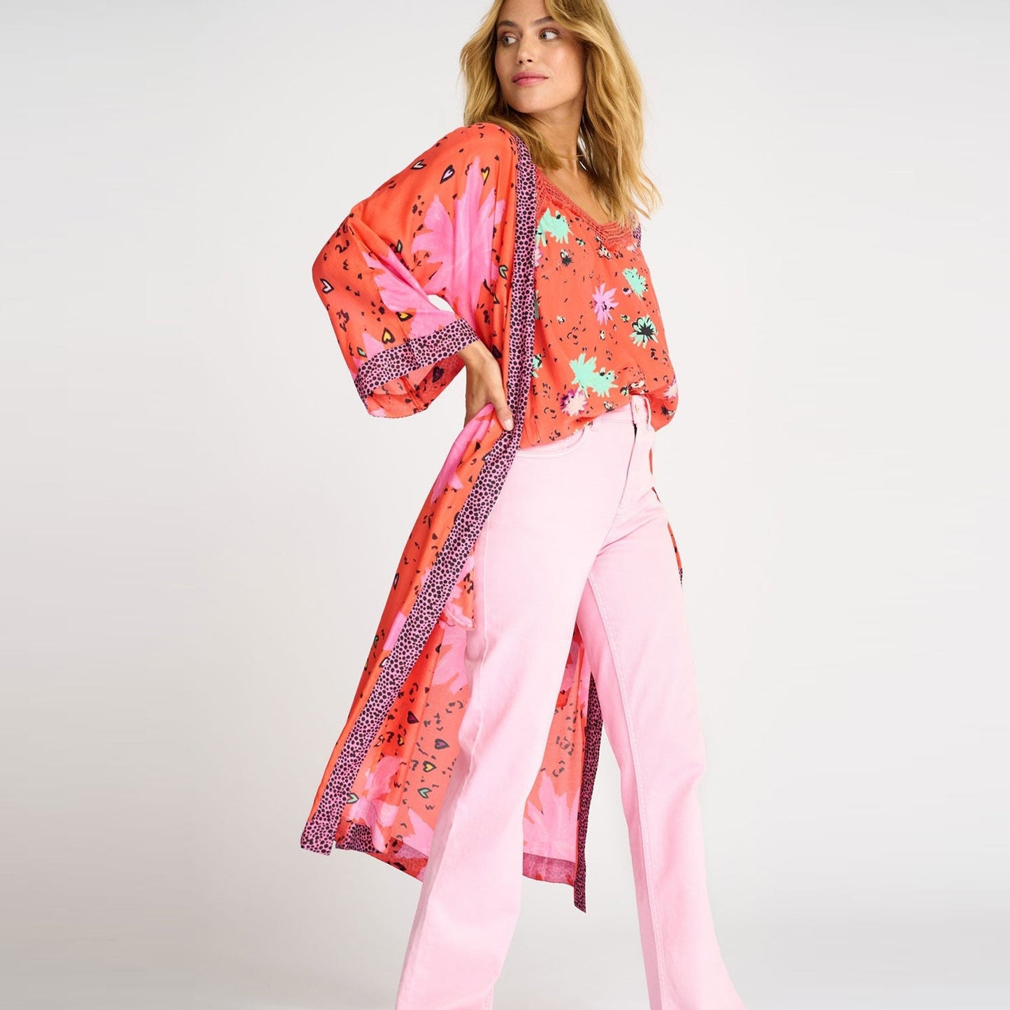 - Confetti Flowers Kimono - Poppy Red