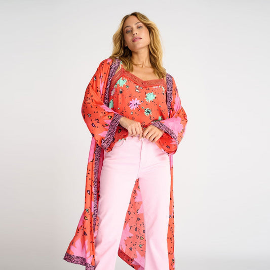 - Confetti Flowers Kimono - Poppy Red
