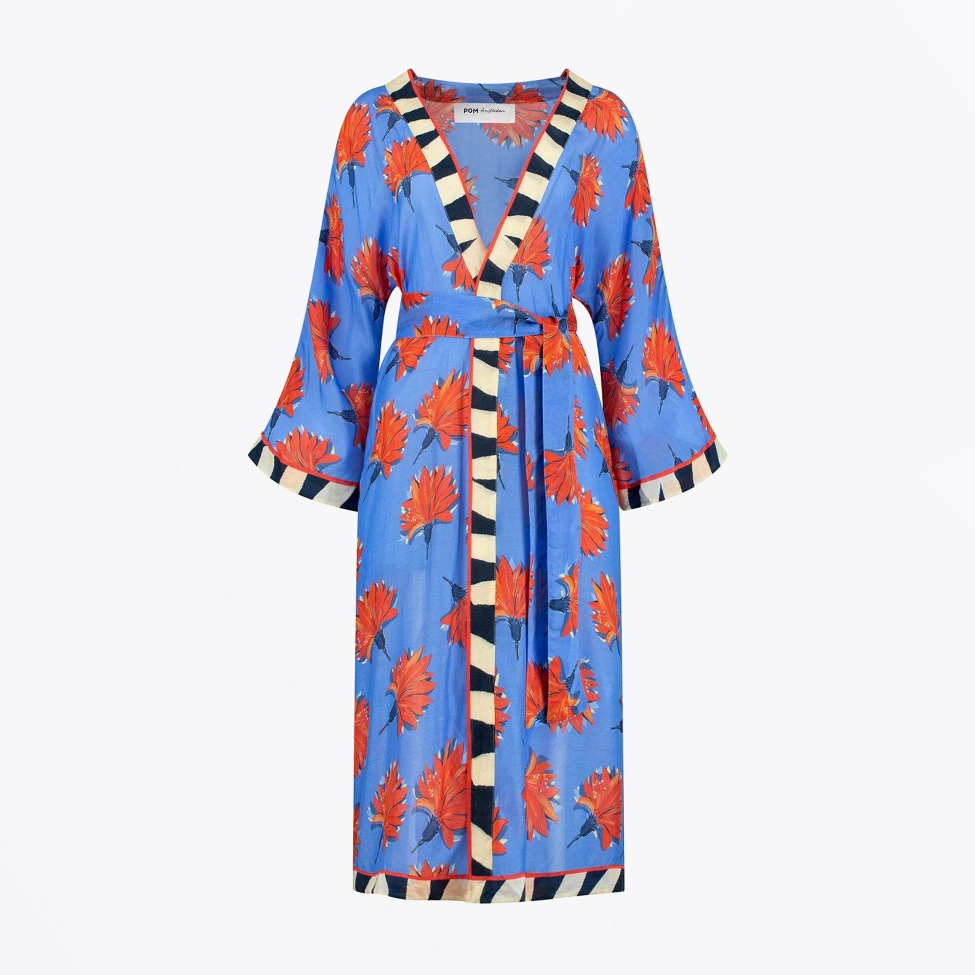 Pom Flowers Kimono - Marina Blue