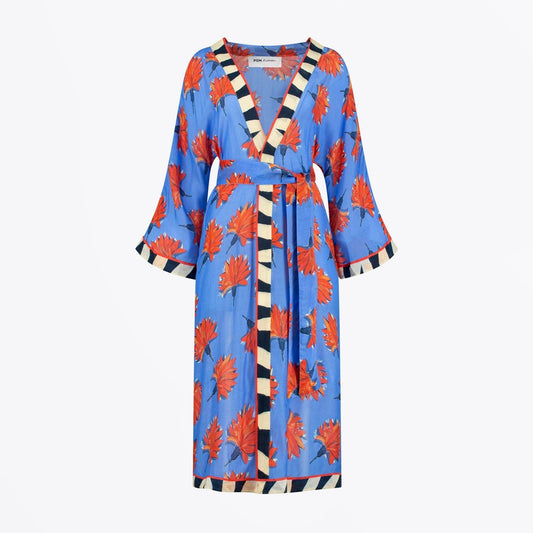 Flowers Kimono - Marina Blue