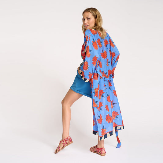 Flowers Kimono - Marina Blue