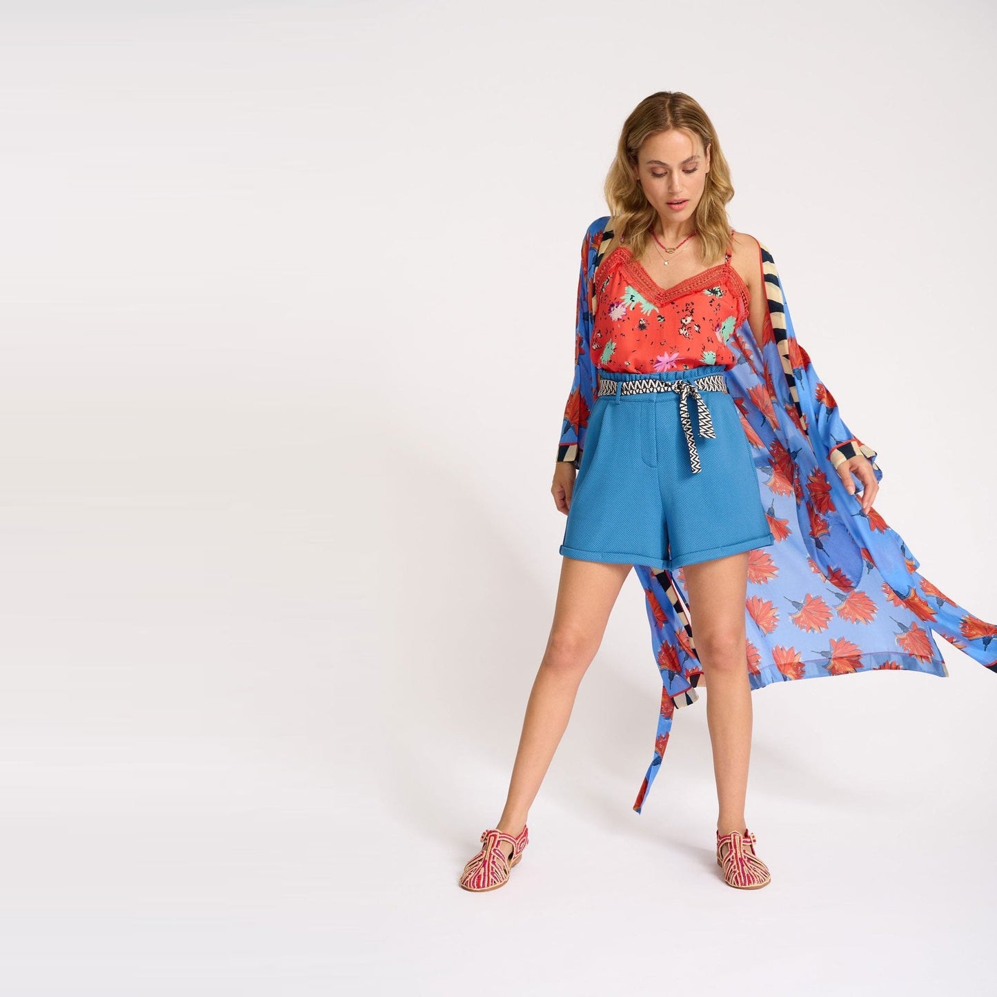 Flowers Kimono - Marina Blue