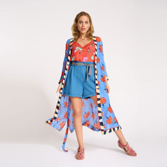 Flowers Kimono - Marina Blue