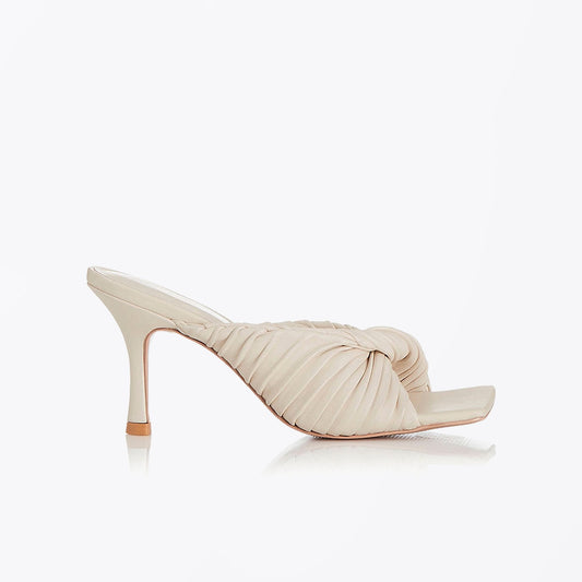 - Flora Mid Heel Leather Shoes - Bone
