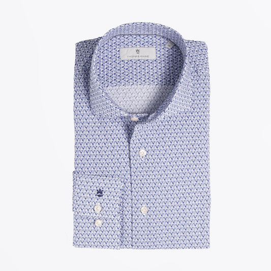 - Roma - Modern Kent Puckered Print Shirt - Navy/White