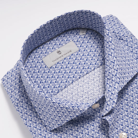 - Roma - Modern Kent Puckered Print Shirt - Navy/White