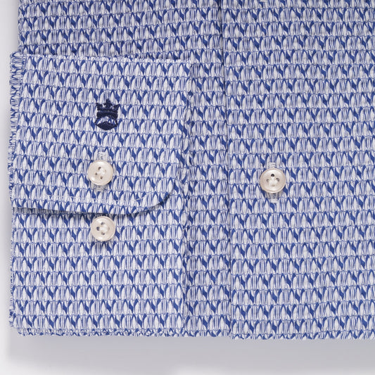 - Roma - Modern Kent Puckered Print Shirt - Navy/White