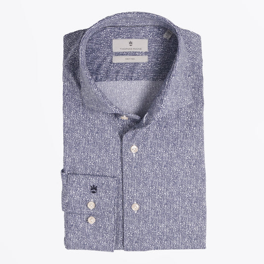 - Roma - Modern Kent Knitted Lux Shirt - Navy