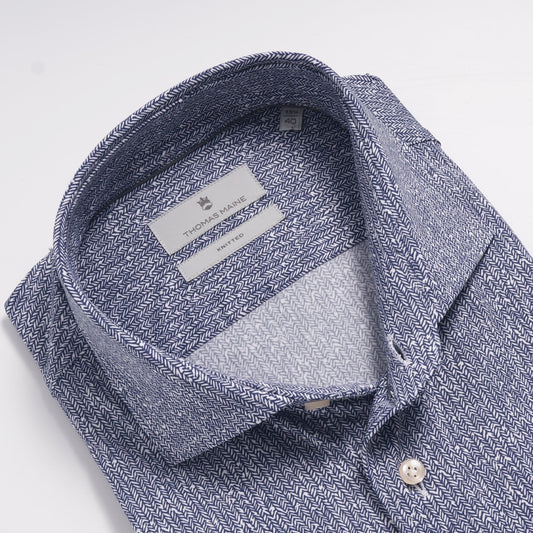 - Roma - Modern Kent Knitted Lux Shirt - Navy