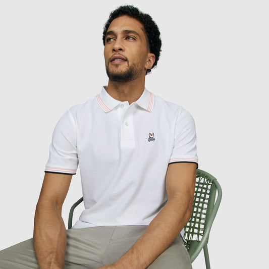 - Anthony - Neon Tipped Polo - White