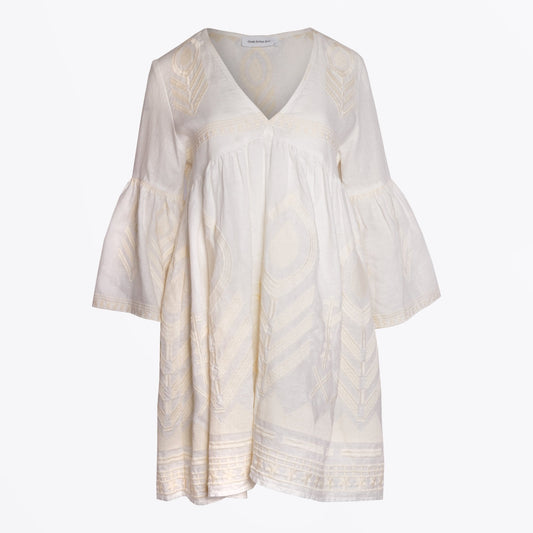 - Feather Embroidered Dress - Cream