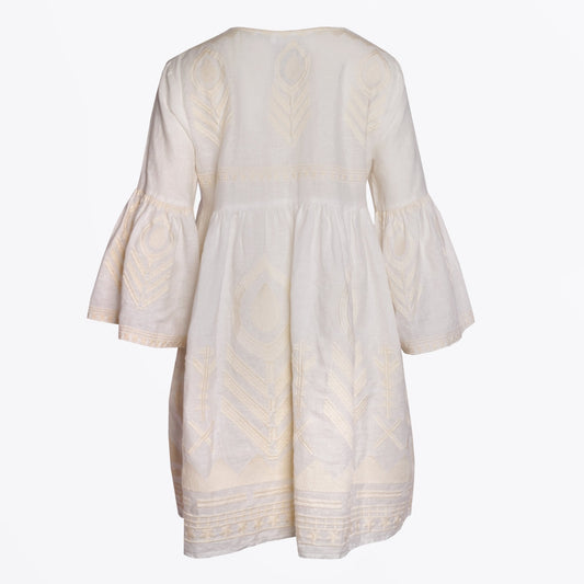 - Feather Embroidered Dress - Cream