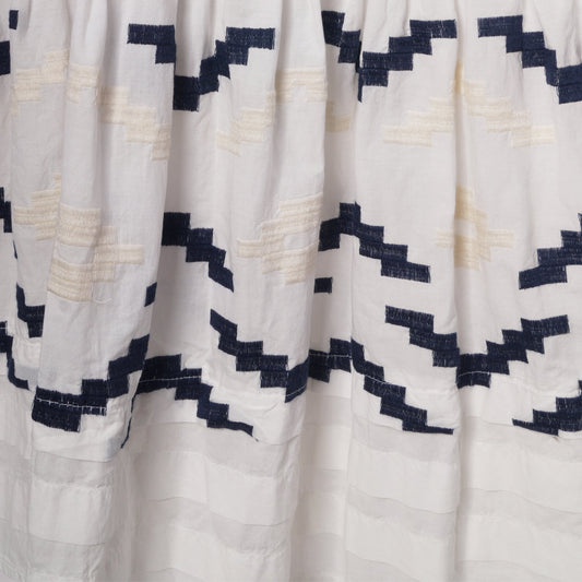 - Rhombus Embroidered Sleeveless Maxi Dress - White/Blue Navy