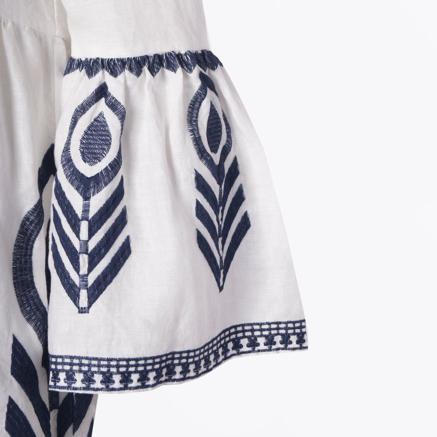- Feather Embroidered Dress - White/Navy