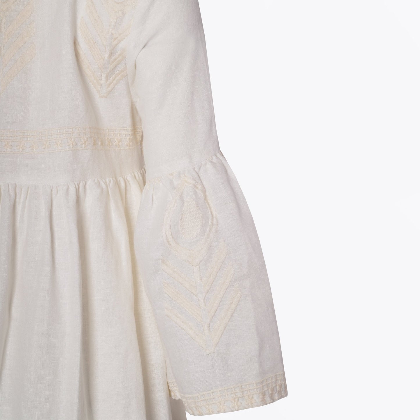 - Feather Embroidered Midi Dress - Cream