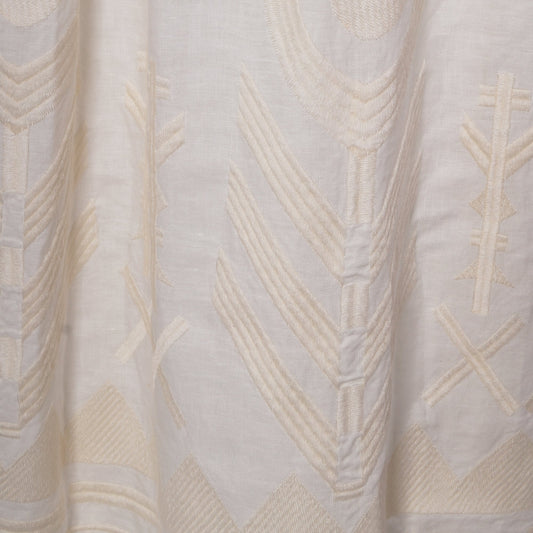 - Feather Embroidered Midi Dress - Cream