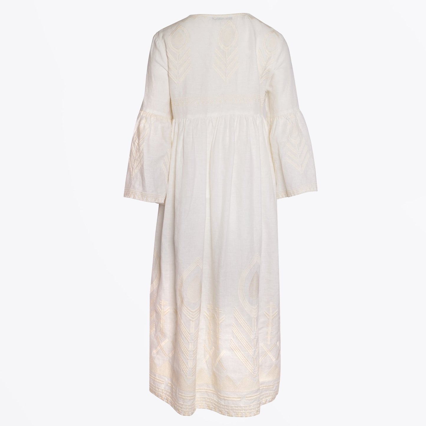 - Feather Embroidered Midi Dress - Cream