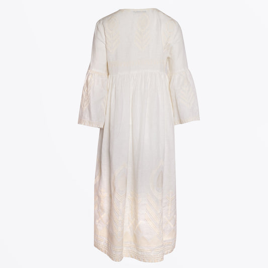 - Feather Embroidered Midi Dress - Cream