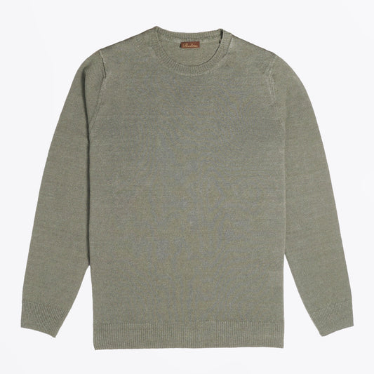Merino Linen Blend Crew Neck Pullover - Green