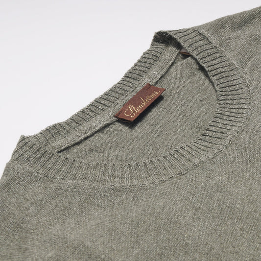 Merino Linen Blend Crew Neck Pullover - Green