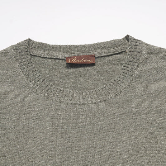 Merino Linen Blend Crew Neck Pullover - Green