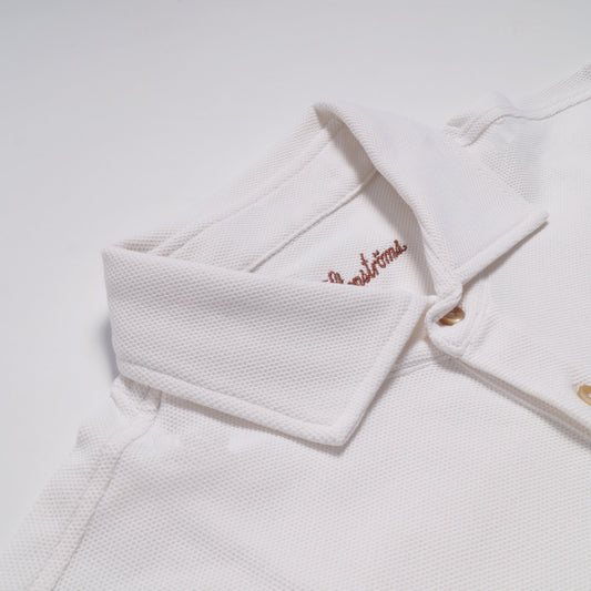 - Sporty Mesh Textured Polo Shirt - White