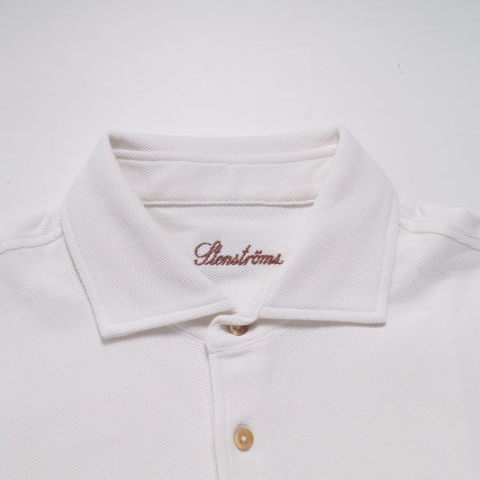 - Sporty Mesh Textured Polo Shirt - White