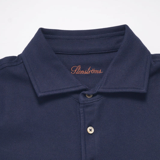 - Sporty Mesh Textured Polo Shirt - Navy