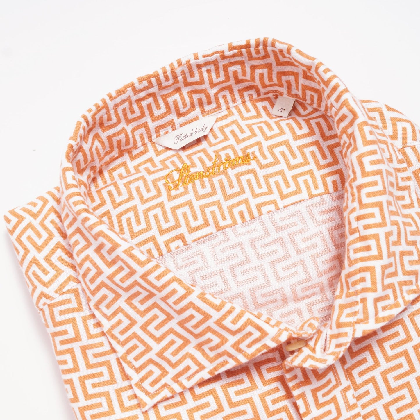 Fitted Body Geo Linen Shirt - Orange