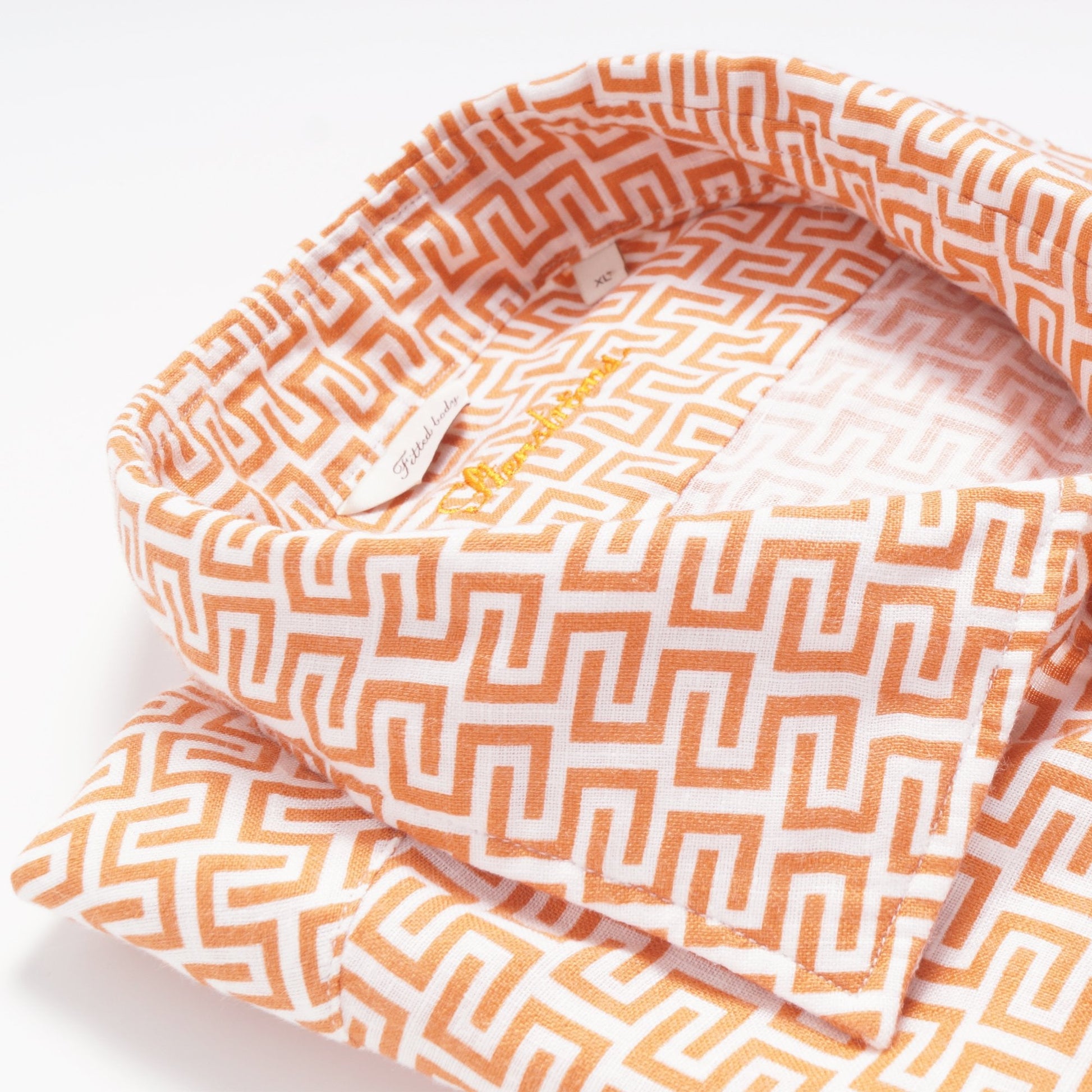 Stenstroms Fitted Body Geo Linen Shirt - Orange