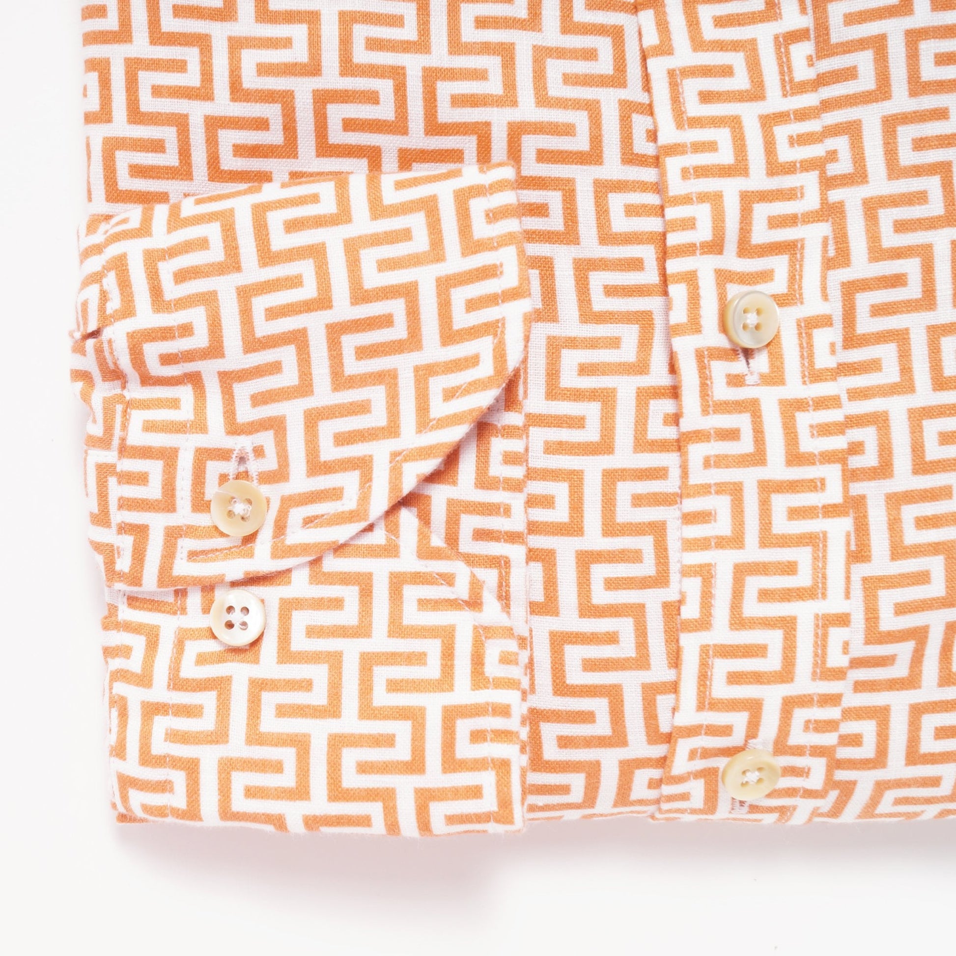 Stenstroms Fitted Body Geo Linen Shirt - Orange