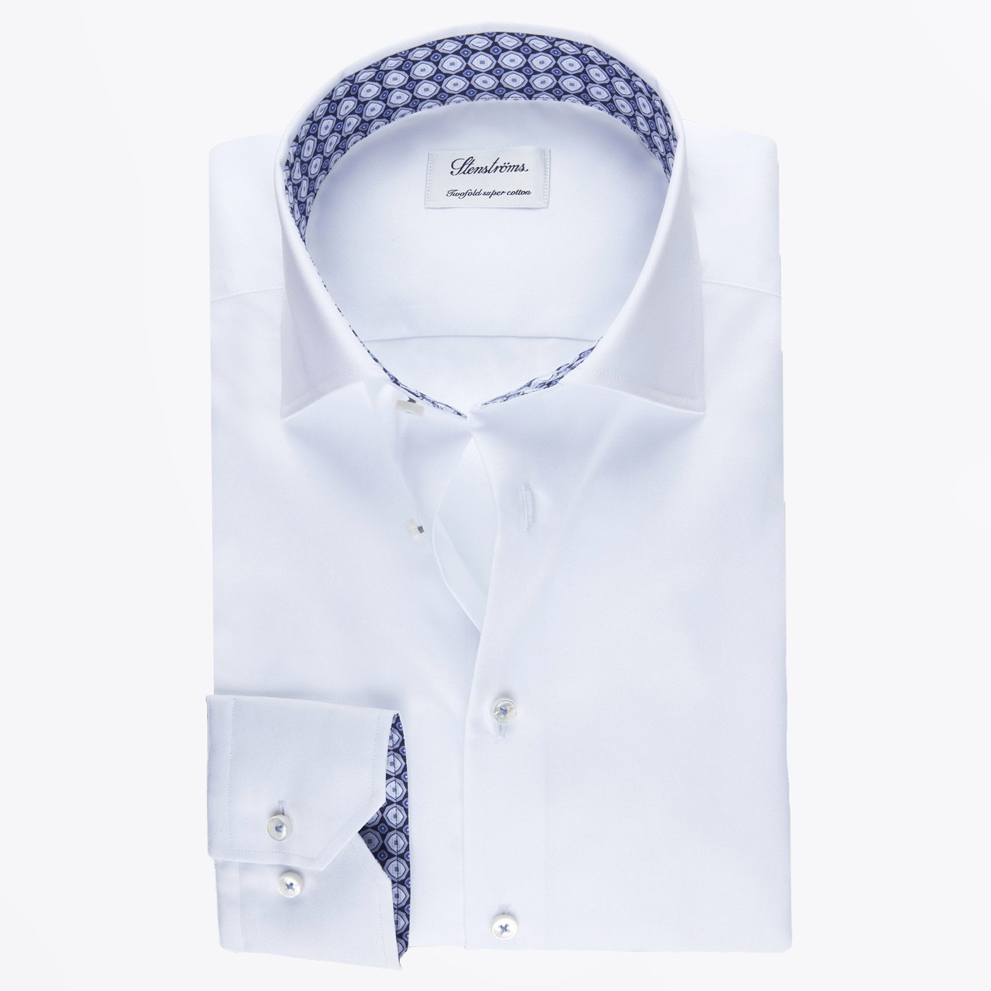 Stenstroms Fitted Geo Inlay Shirt - White