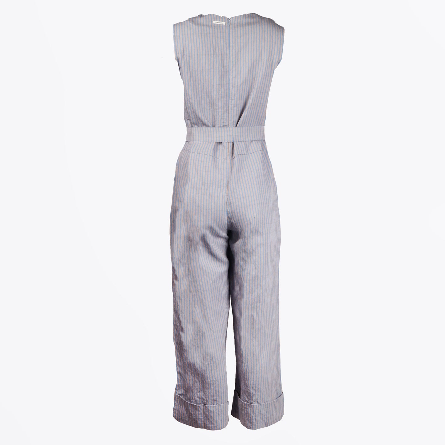 - Reva Striped Belted Jumpsuit - Blue