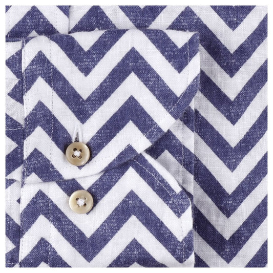 - Slimline Zigzag Linen Shirt - Navy